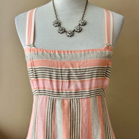 Anthropologie Maeve Square-Neck Tie-Back Maxi Dress Pink Stripe Linen Size 6 - Picture 10 of 16